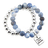 Bracelet Duo! 10mm Bright Blue Agata Tourmaline & 8mm Silver bead bracelet stacker set - Teach Love Inspire (12015)