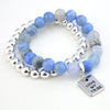 Bracelet Duo! 10mm Blue Agata Tourmaline & 8mm Silver bead bracelet stacker set - Love My Tribe (12061)