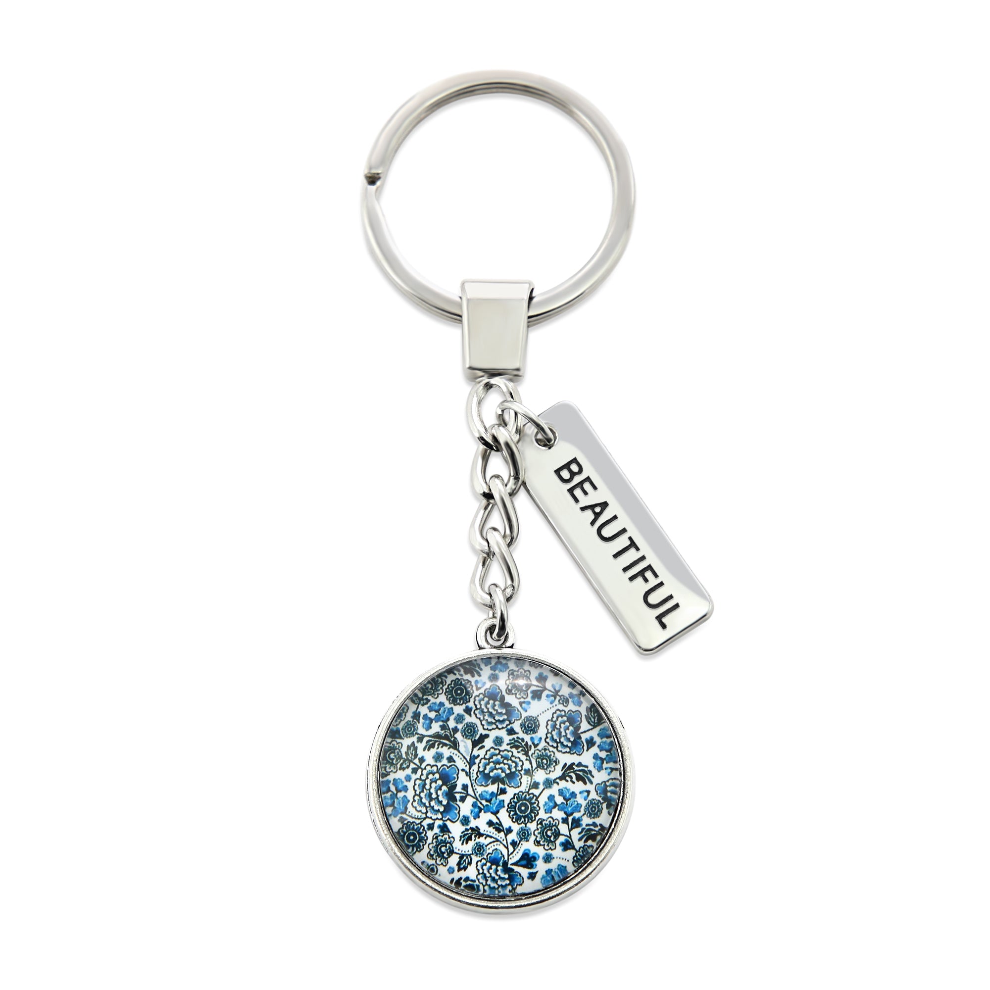 Blue Collection - Vintage Silver 'BEAUTIFUL' Keyring - Blue Danube (10664)