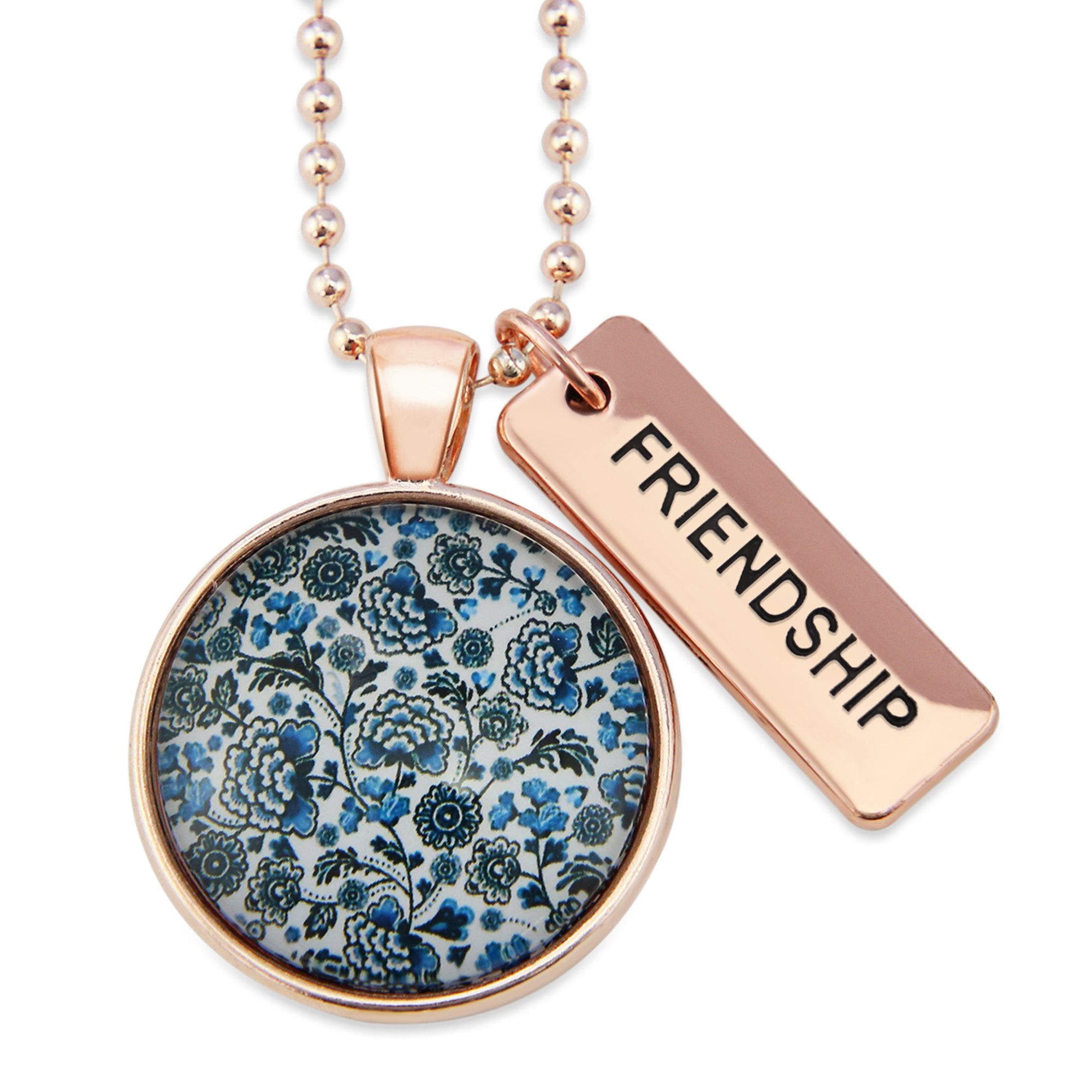 Blue Collection - Rose Gold 'FRIENDSHIP' Necklace - Blue Danube (10722)