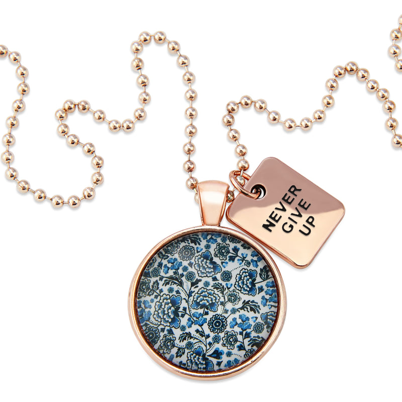 Blue Collection - Rose Gold 'NEVER GIVE UP' Necklace - Blue Danube (10342)