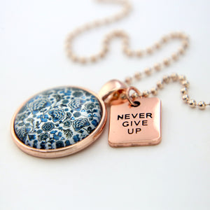 Blue Collection - Rose Gold 'NEVER GIVE UP' Necklace - Blue Danube (10342)