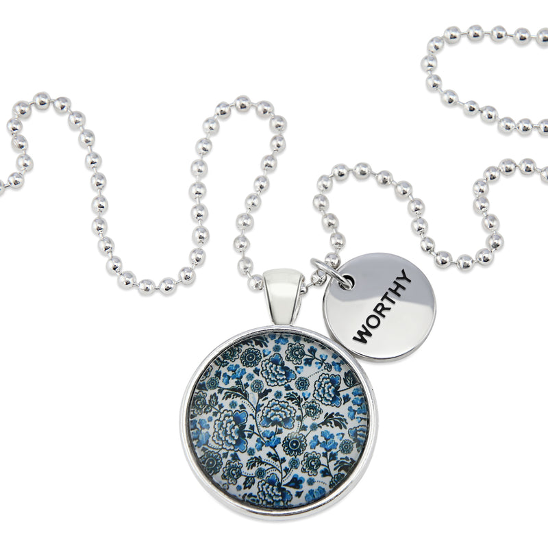 Blue Collection - Bright Silver 'WORTHY' Necklace - Blue Danube (11151)
