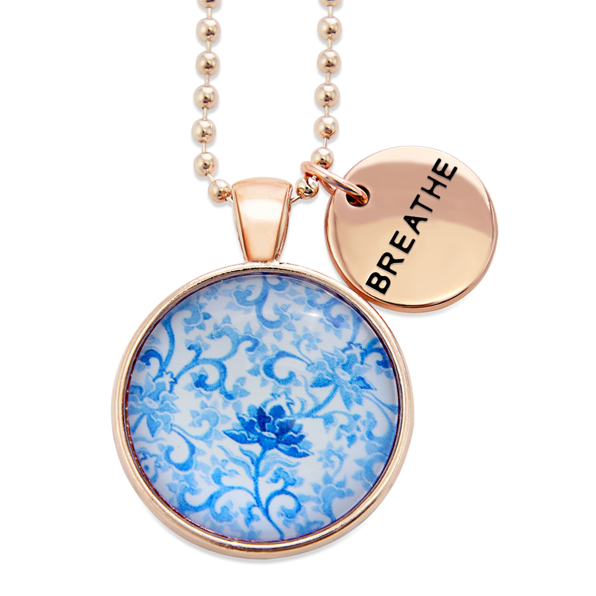 Blue Collection - Rose Gold 'BREATHE' Necklace - Blue Fleur (10814)