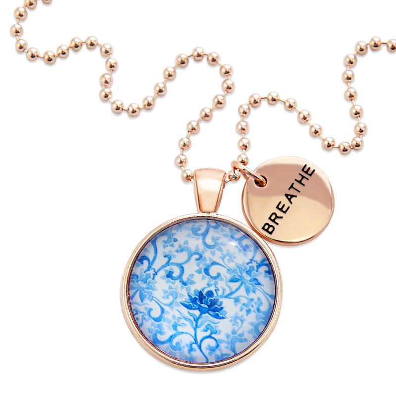 Blue Collection - Rose Gold 'BREATHE' Necklace - Blue Fleur (10814)