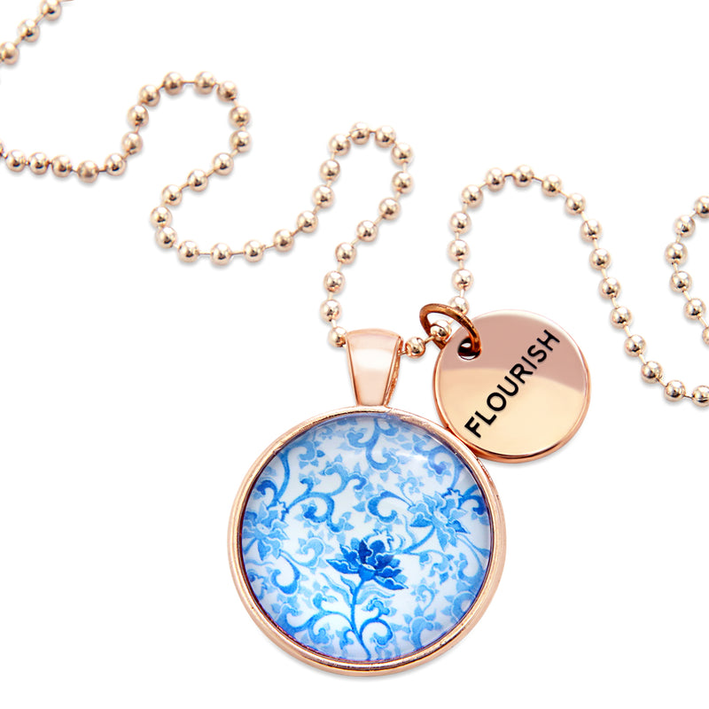 Blue Collection - Rose Gold 'FLOURISH' Necklace - Blue Fleur (11042)