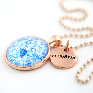 Blue Collection - Rose Gold 'FLOURISH' Necklace - Blue Fleur (11042)