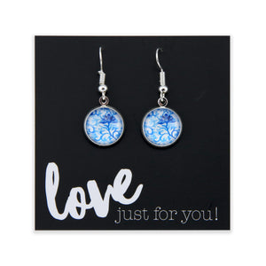 Blue Collection - Love Just For You - Bright Silver Dangle Earrings - Blue Fleur (12123)