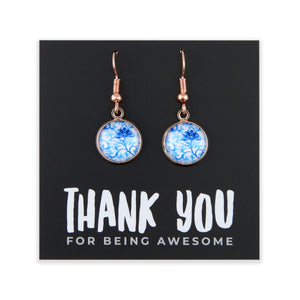 Blue Collection - Thank You For Being Awesome - Rose Gold Dangle Earrings - Blue Fleur (12134)