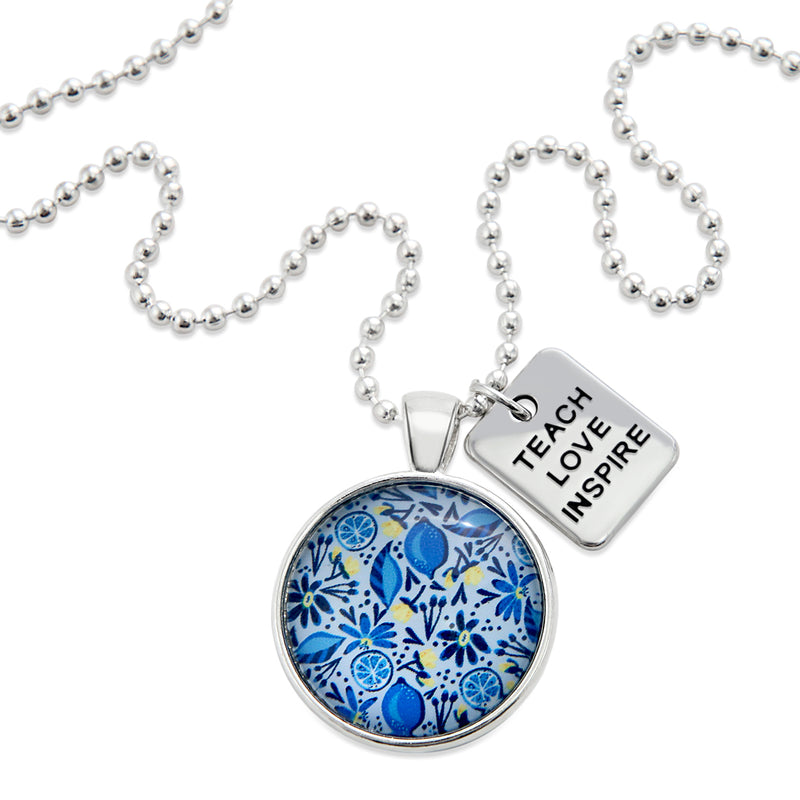 Blue Collection - Bright Silver 'TEACH LOVE INSPIRE' Necklace - Blue Lemon Squeeze (10742)