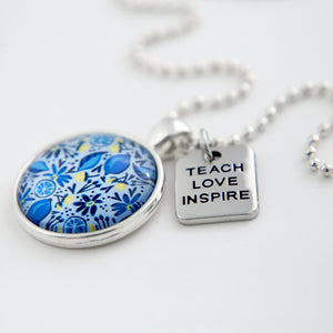 Blue Collection - Bright Silver 'TEACH LOVE INSPIRE' Necklace - Blue Lemon Squeeze (10742)