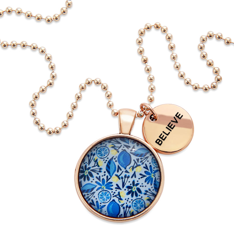 Blue Collection - Rose Gold 'BELIEVE' Necklace - Blue Lemon Squeeze (11142)