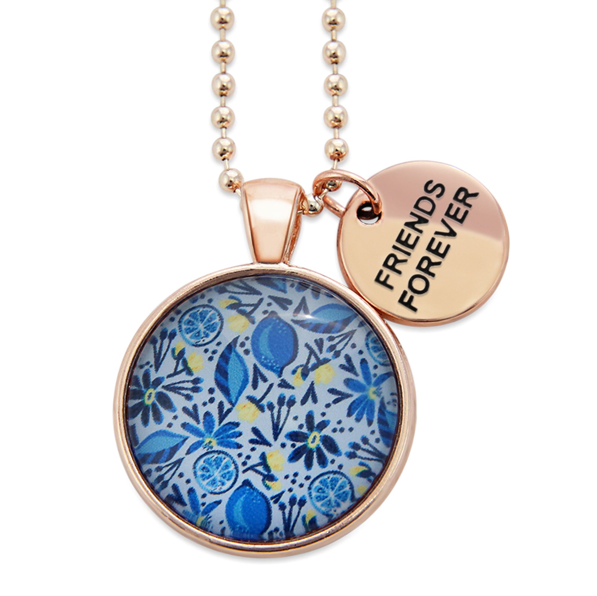 Blue Collection - Rose Gold 'FRIENDS FOREVER' Necklace - Blue Lemon Squeeze (11235)