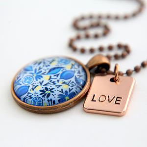 Blue Collection - Vintage Copper 'LOVE' Necklace - Blue Lemon Squeeze (10654)