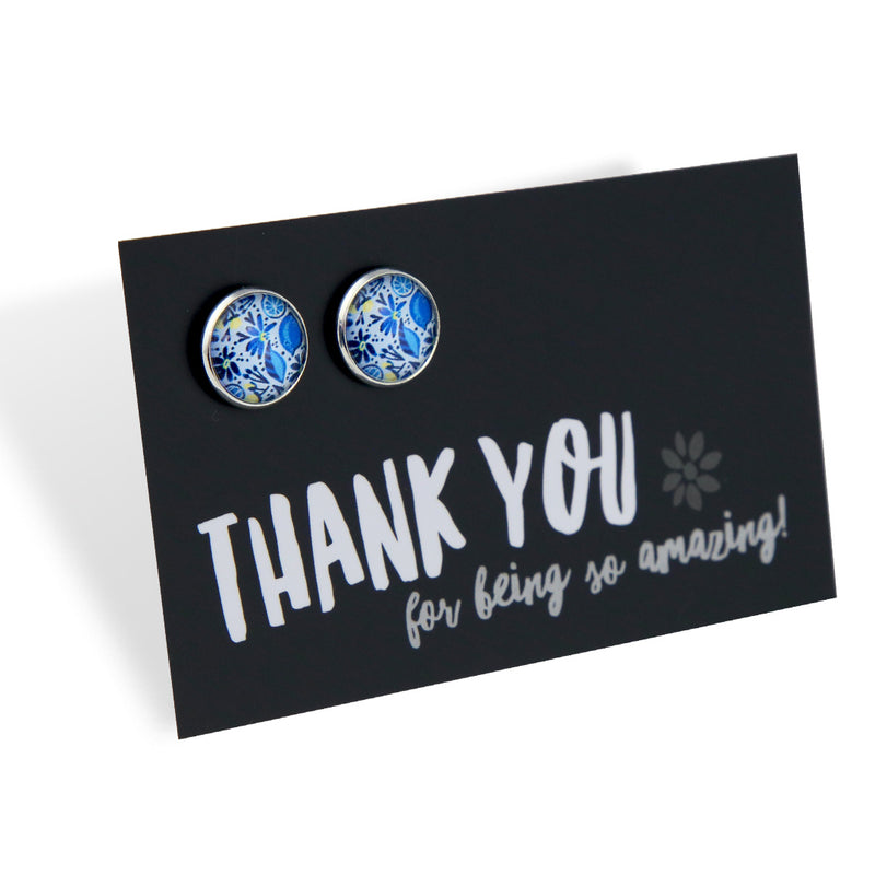 Blue Collection - Thank you for being so Amazing - Bright Silver 12mm Circle Studs - Blue Lemon Squeeze (11933)