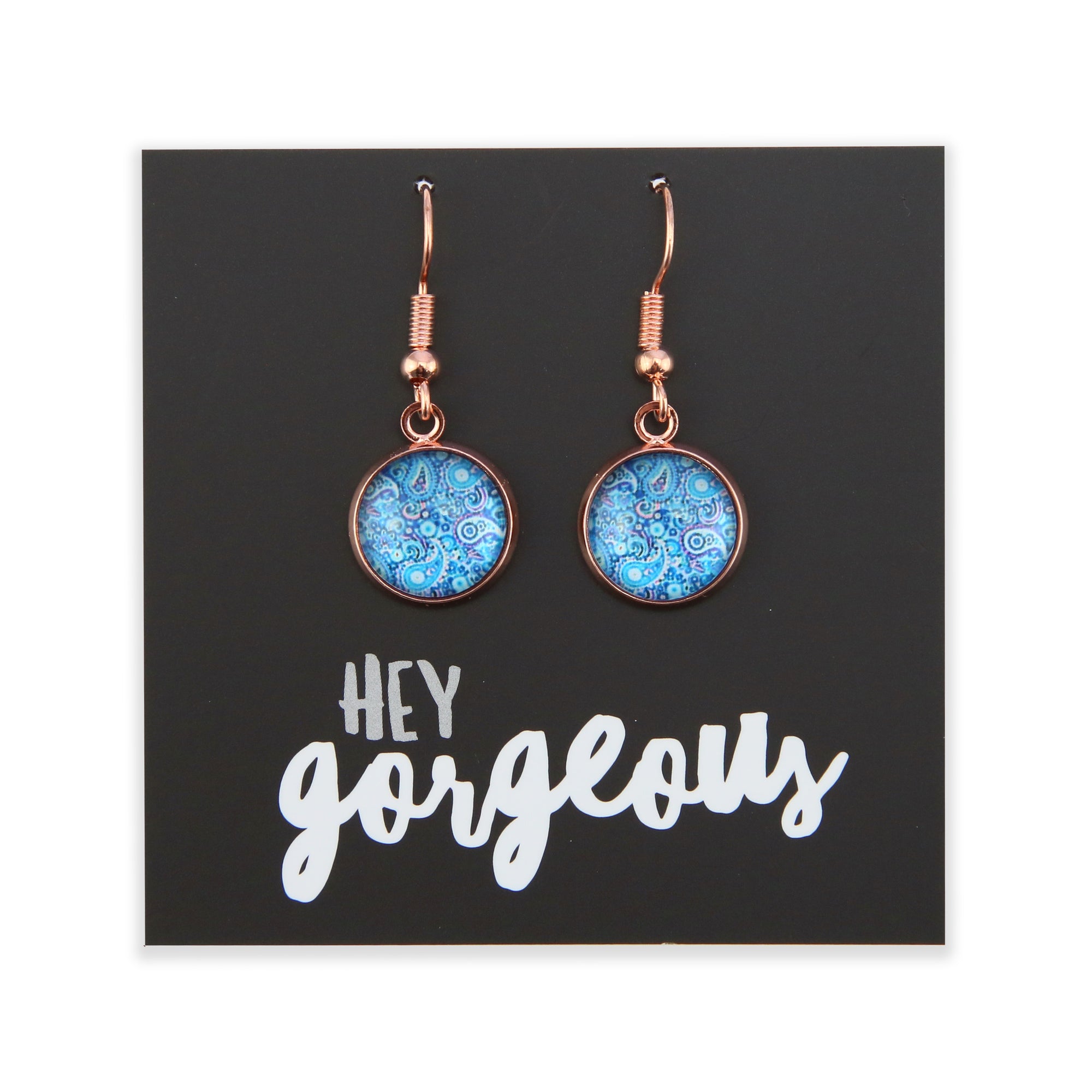 Blue Collection - Hey Gorgeous - Rose Gold Dangle Earrings - Blue Paisley (12132)
