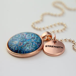 Blue Collection - Rose Gold 'STRENGTH' Necklace - Blue Paisley (10841)