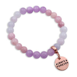 Beaded bracelet with 'Always & Forever' charm on a white background