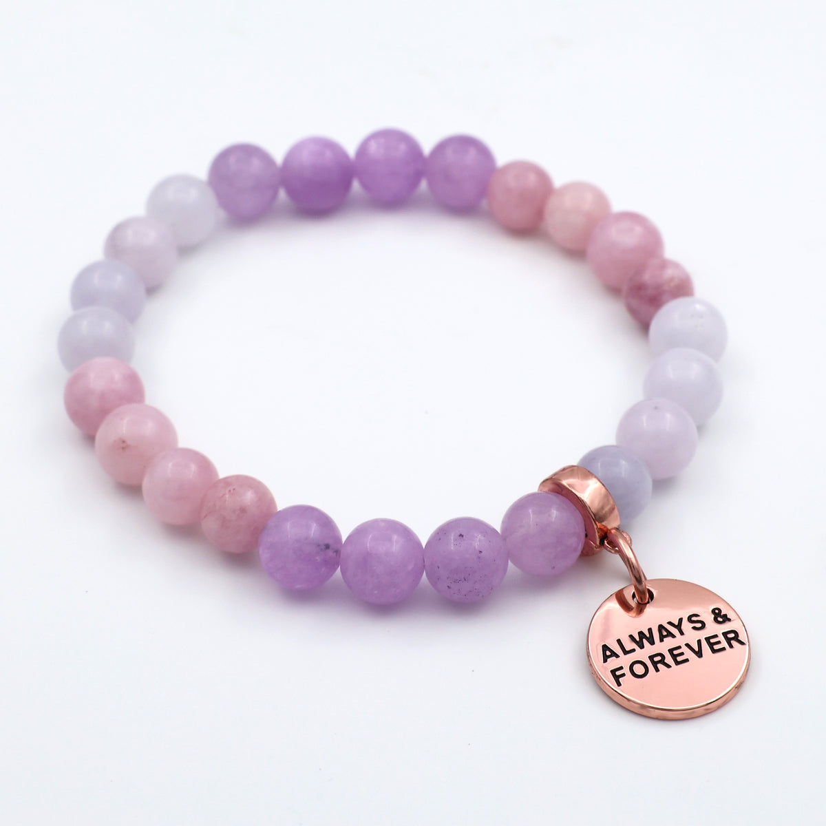 Beaded bracelet with 'Always & Forever' charm on a white background