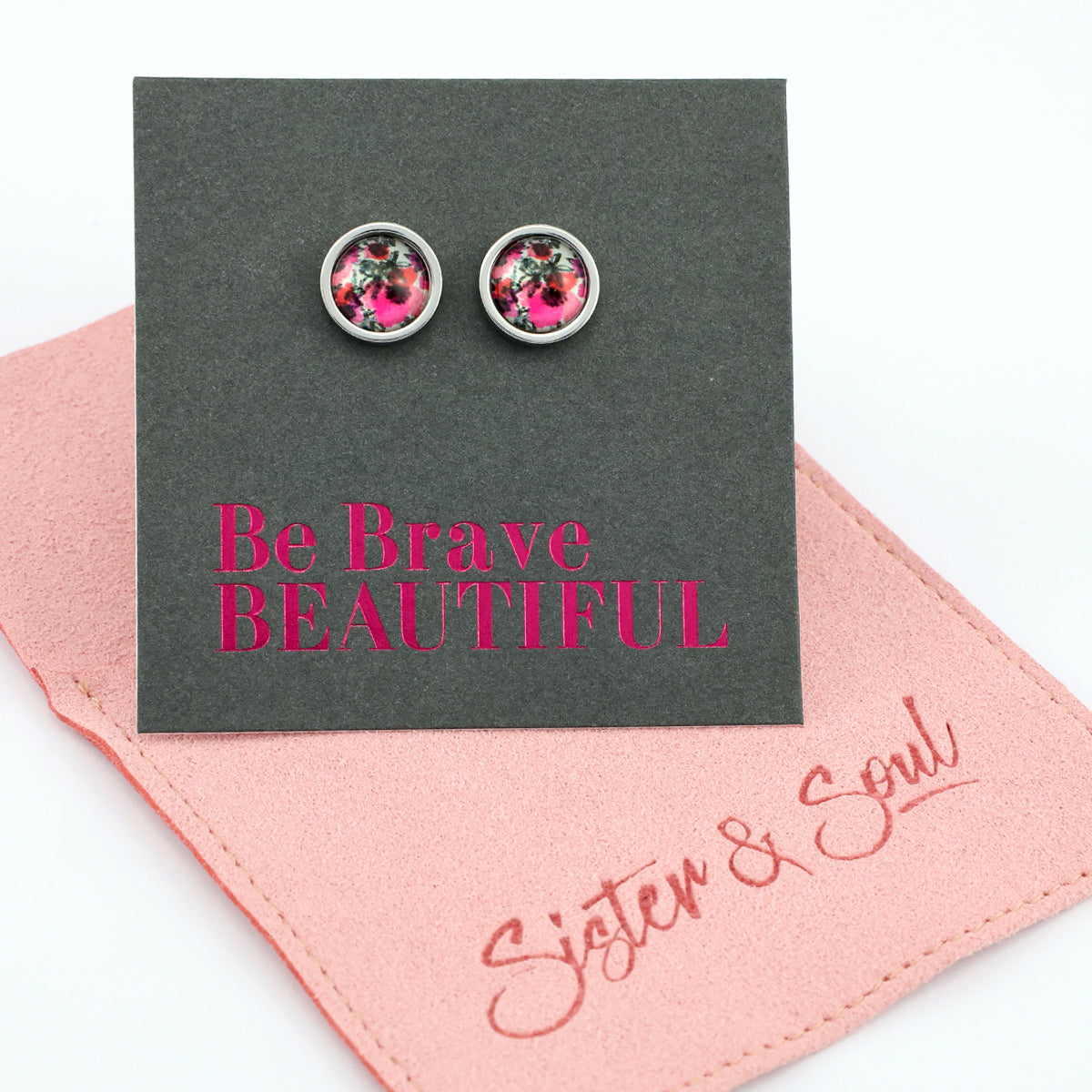 Be Brave Beautiful - Silver Stainless Steel 8mm Circle Studs - Bonita (12344)