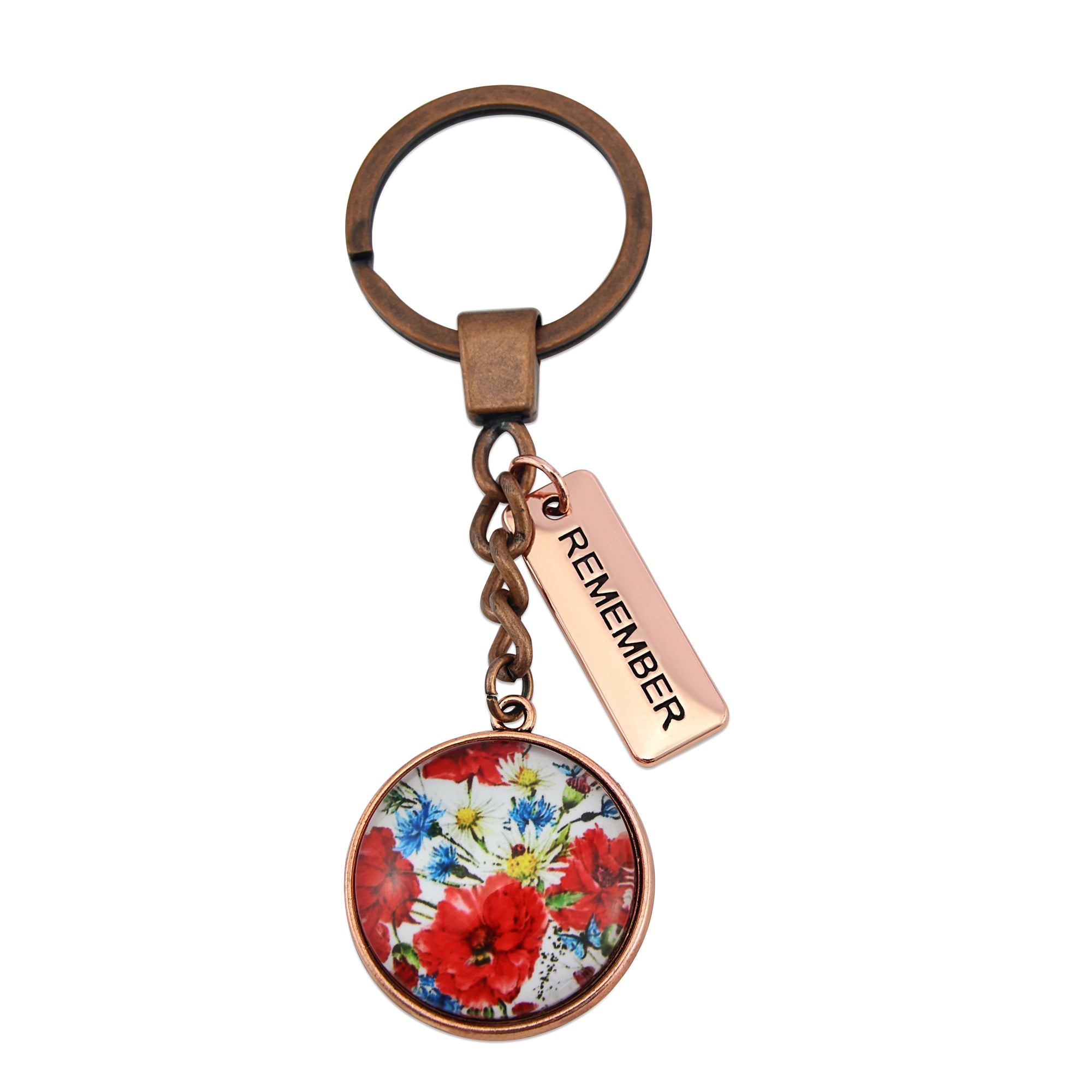POPPIES Collection - Vintage Rose Gold 'REMEMBER' Keyring - Bouquet (10962)