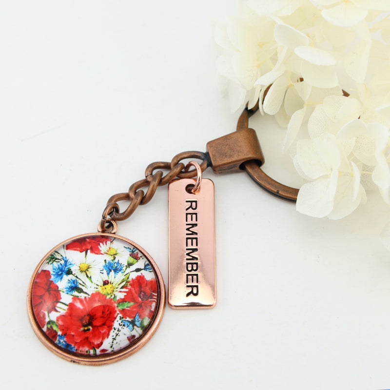 POPPIES Collection - Vintage Rose Gold 'REMEMBER' Keyring - Bouquet (10962)