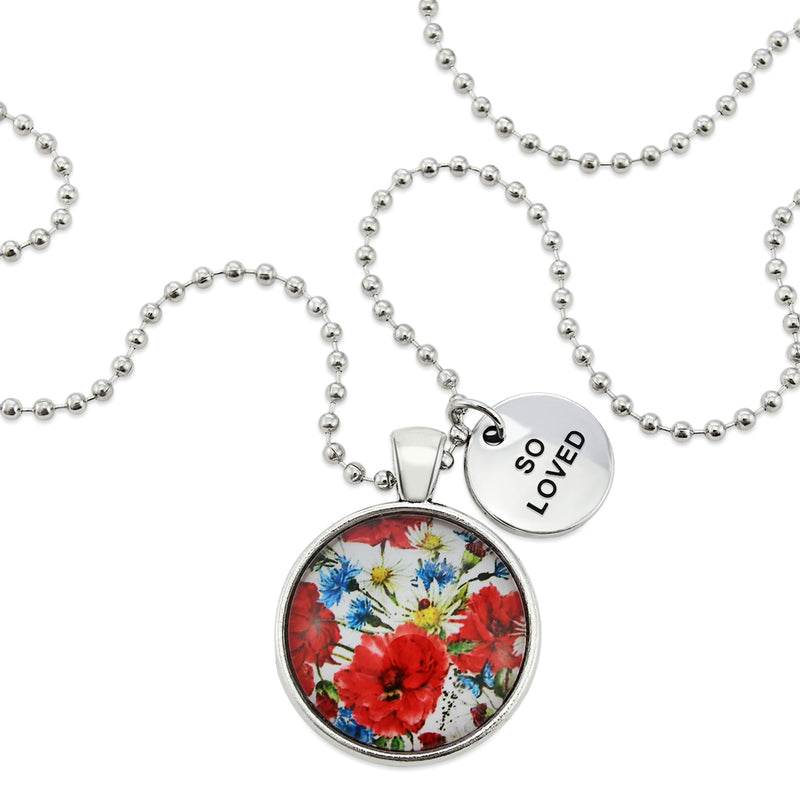 POPPIES Collection - Vintage Silver 'SO LOVED' Necklace - Bouquet (10224)