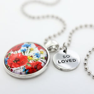 POPPIES Collection - Vintage Silver 'SO LOVED' Necklace - Bouquet (10224)