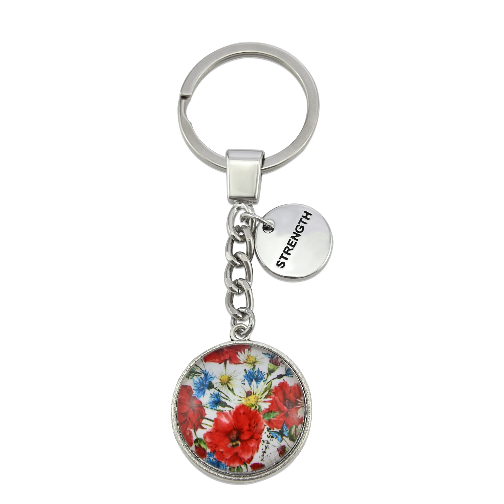POPPIES Collection - Vintage Silver 'STRENGTH' Keyring - Bouquet (10551)