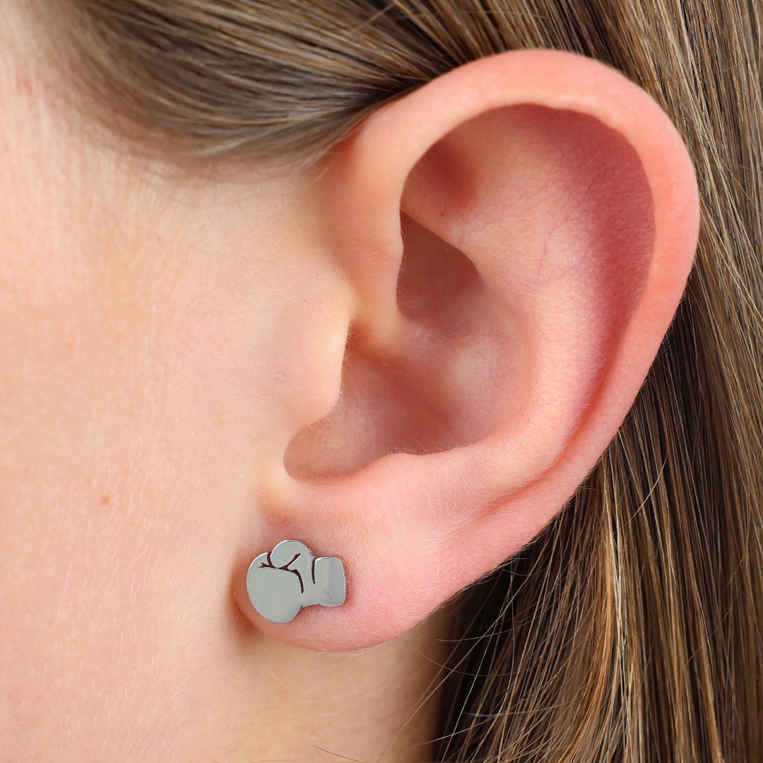 Stainless Steel Earring Studs - Never Give Up - Boxing Gloves