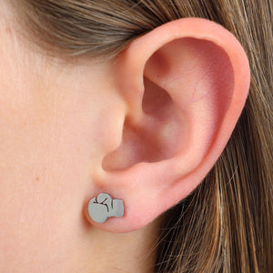 Stainless Steel Earring Studs - Never Give Up - Boxing Gloves