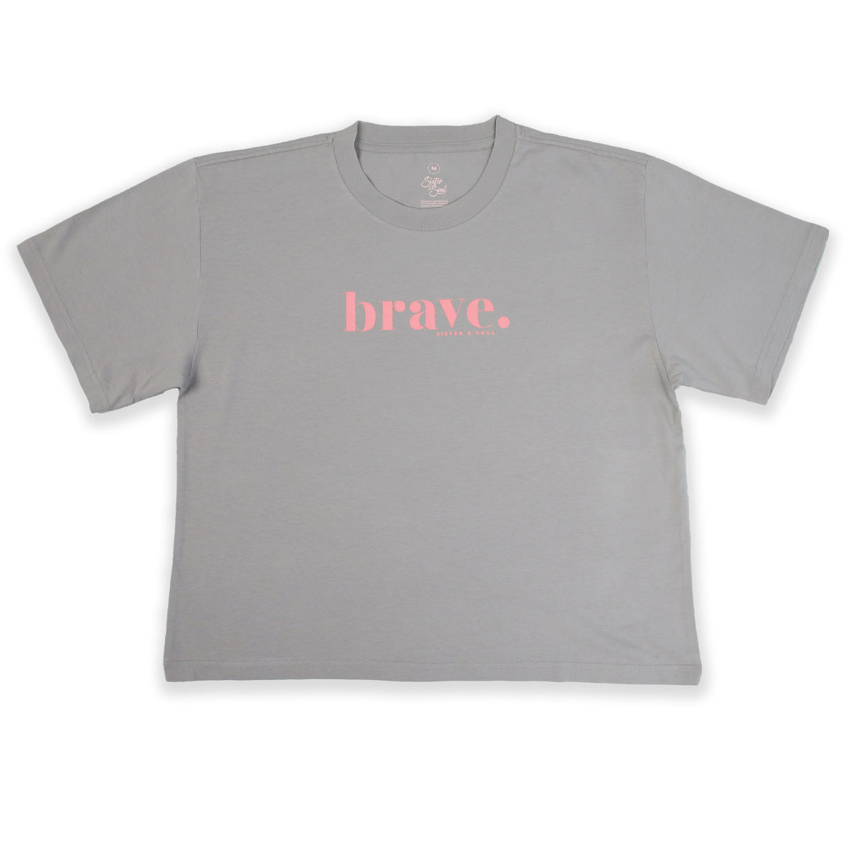 BRAVE - Storm Grey Cropped Wide Boxy Tee - Pink Print
