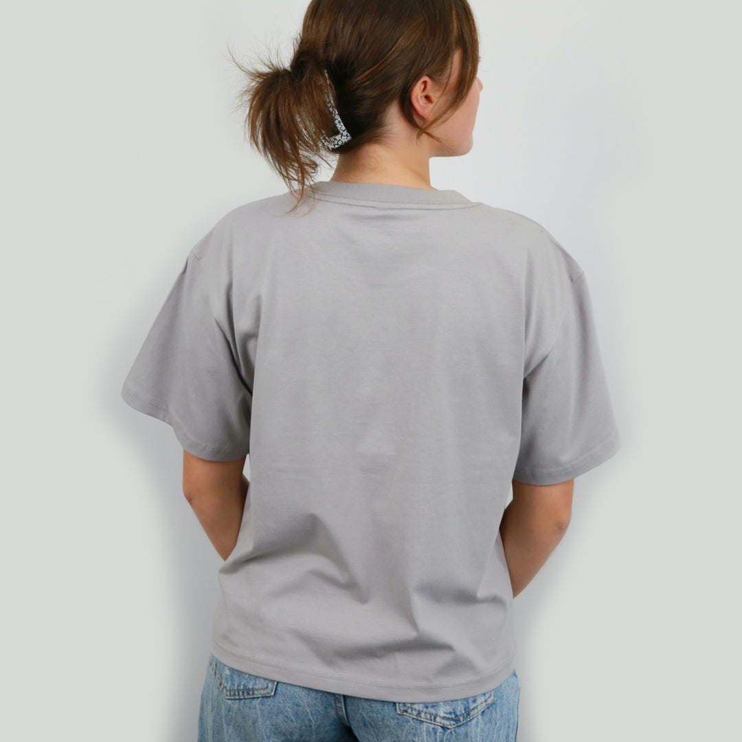 BRAVE - Storm Grey Cropped Wide Boxy Tee - Pink Print