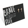Brave Fearless Free! Cross Stud Earrings - Rose Gold (9317)