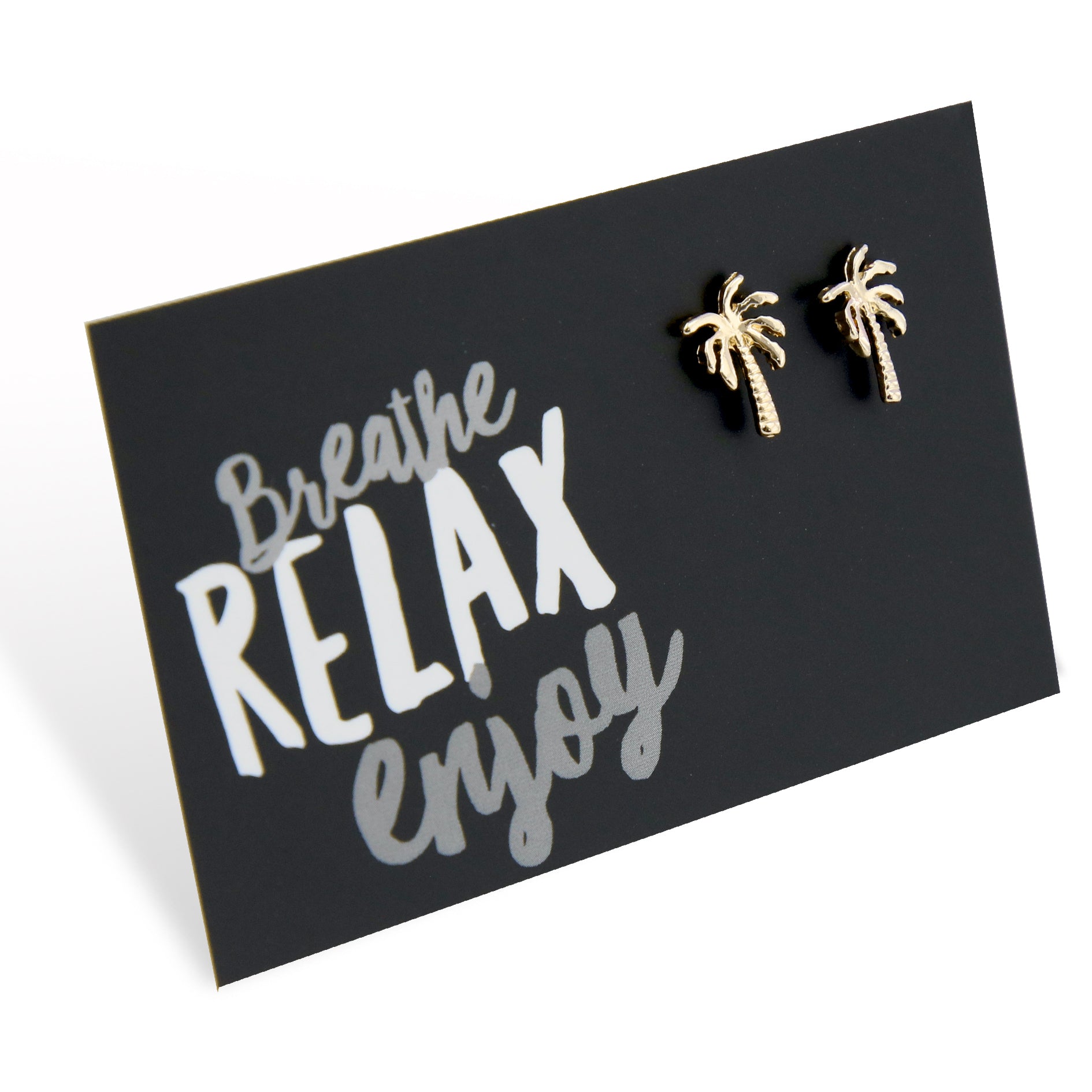 Breathe Relax Enjoy! Palm Tree Stud Earrings - Gold (9610)
