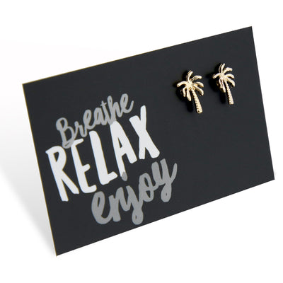 Breathe Relax Enjoy - Palm Tree - Gold Stud Earrings (9610)
