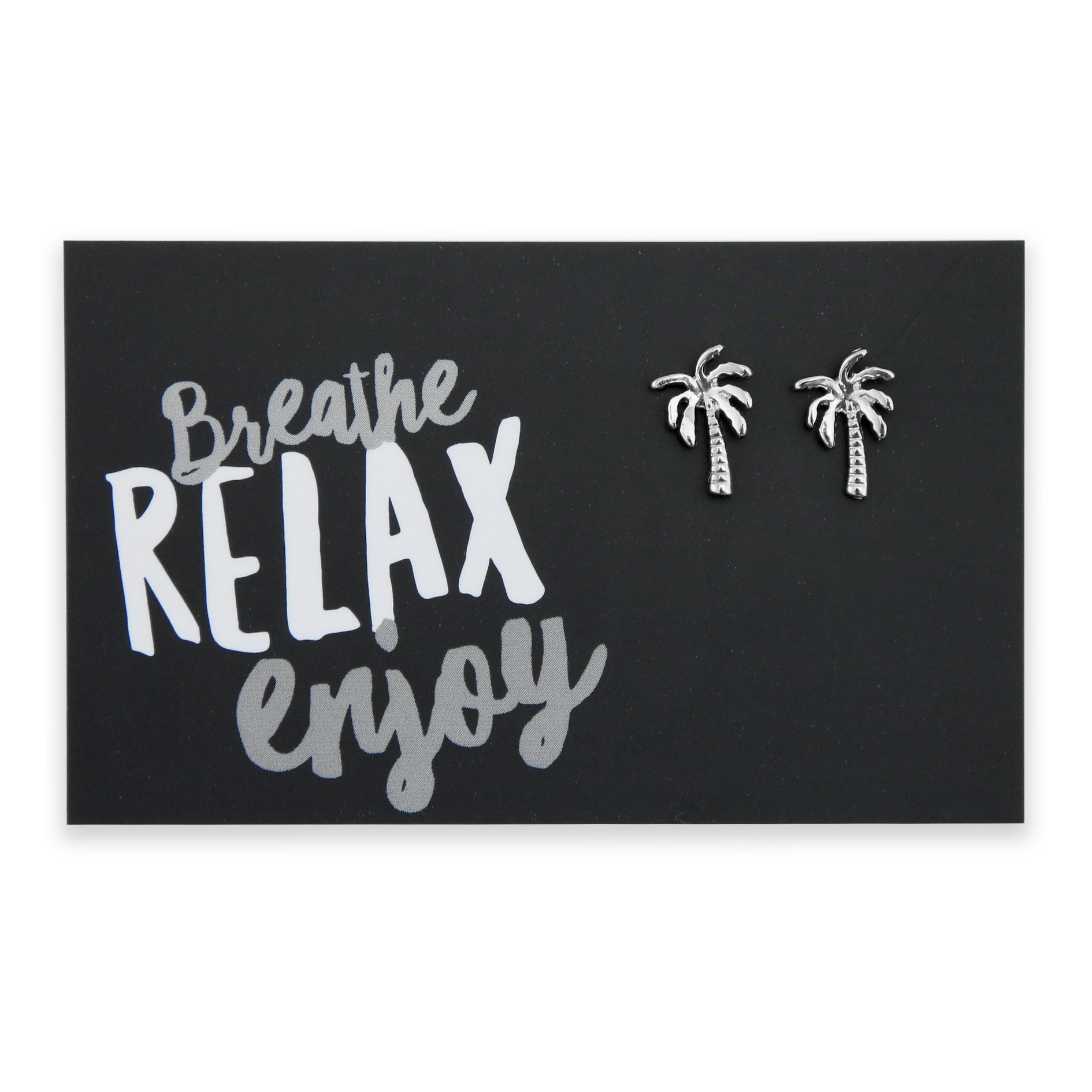 Breathe Relax Enjoy! Palm Tree Stud Earrings - Silver (9717)