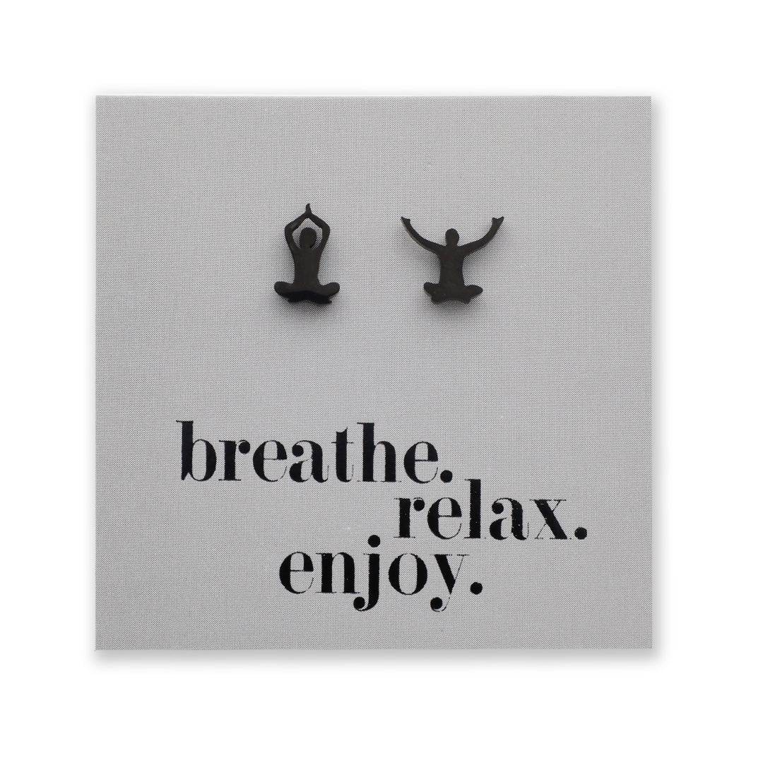 Stainless Steel Earring Studs - Breathe Relax Enjoy - YOGA