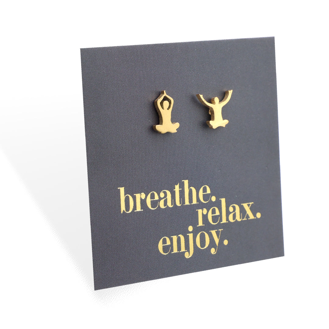 Stainless Steel Earring Studs - Breathe Relax Enjoy - YOGA