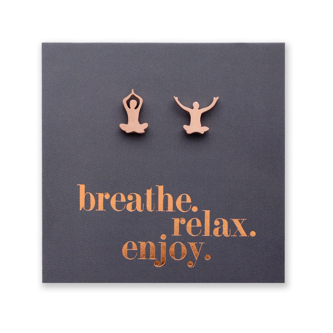 Stainless Steel Earring Studs - Breathe Relax Enjoy - YOGA