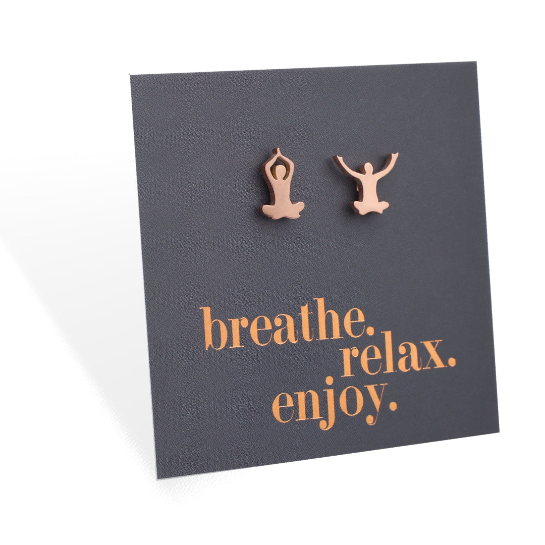 Stainless Steel Earring Studs - Breathe Relax Enjoy - YOGA