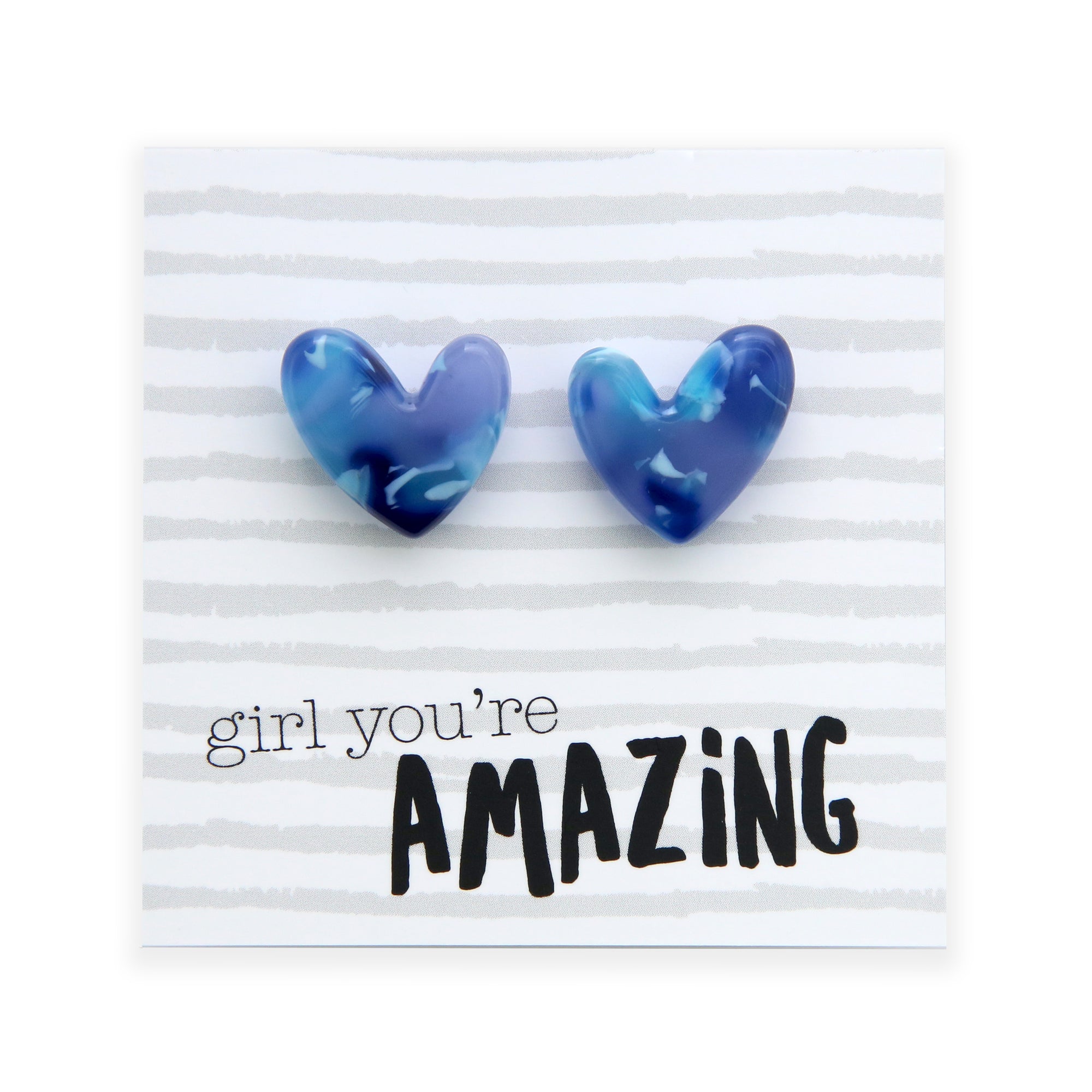 Girl, You're Amazing - Resin Heart Studs - Breezy (12743)