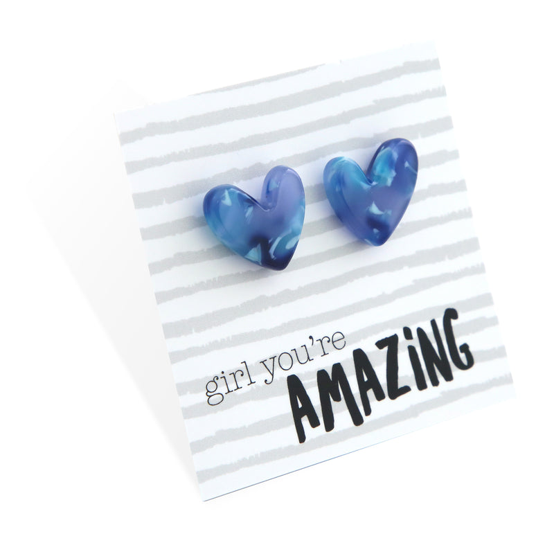Girl, You're Amazing - Resin Heart Studs - Breezy (12743)