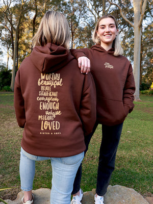 Worthy Beautiful Brave Relaxed Hoodie - Chestnut Brown