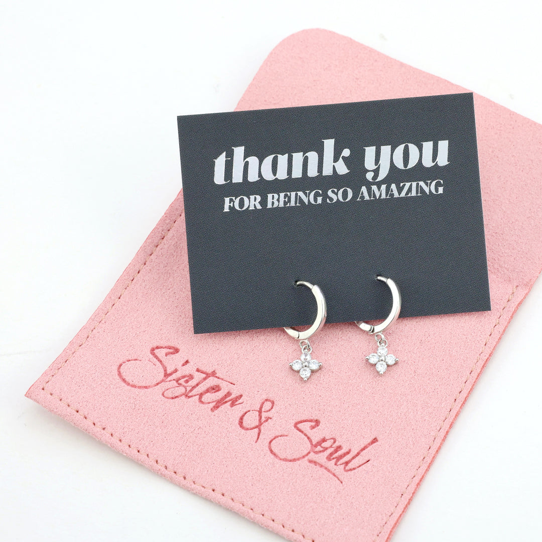 HUGGIES - Thank You For Being So Amazing - Sterling Silver Hoops with Cubic Zirconia Star Charm (2302-F)