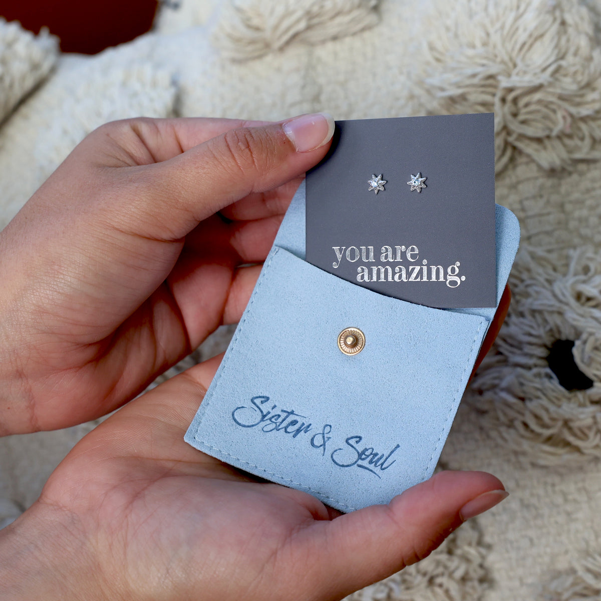 Sterling Silver Star with ICE Blue CZ with BONUS GIFT Pouch - You Are Amazing