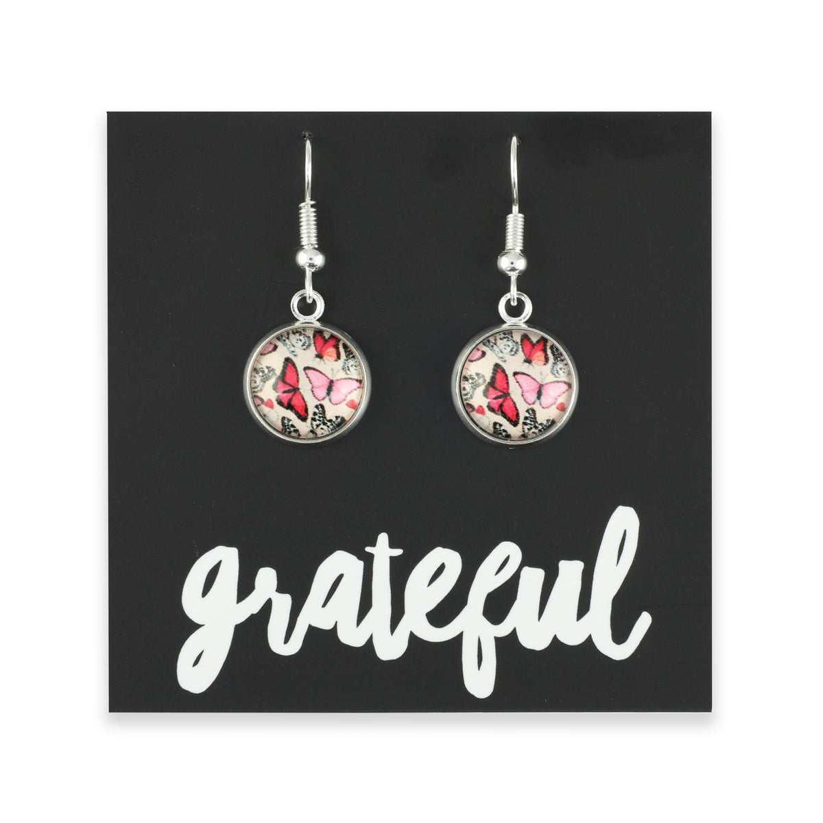 PINK COLLECTION - Grateful - Bright Silver Dangle Earrings - Butterfly Blush (11134)