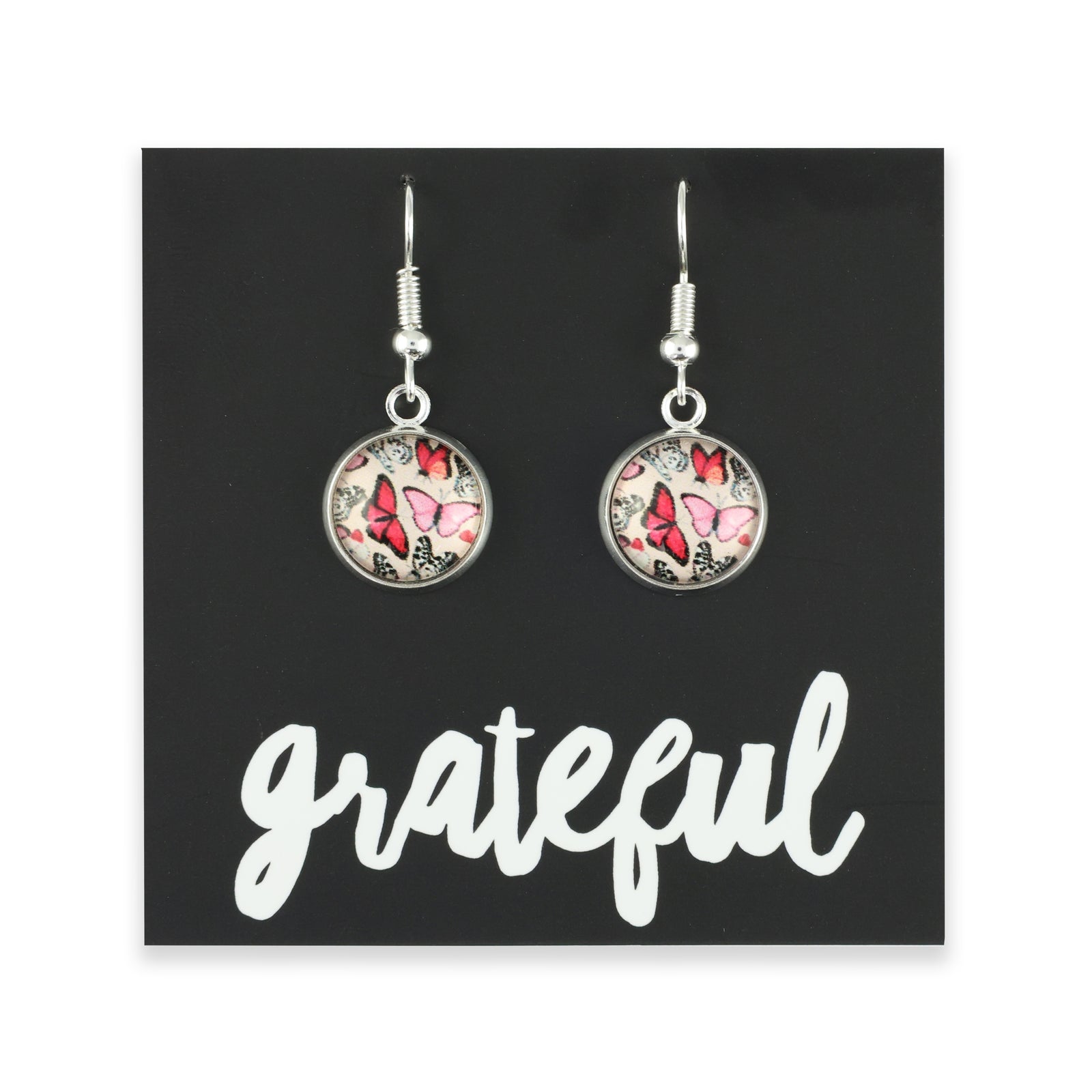 PINK COLLECTION - Grateful - Bright Silver Dangle Earrings - Butterfly Blush (11134)