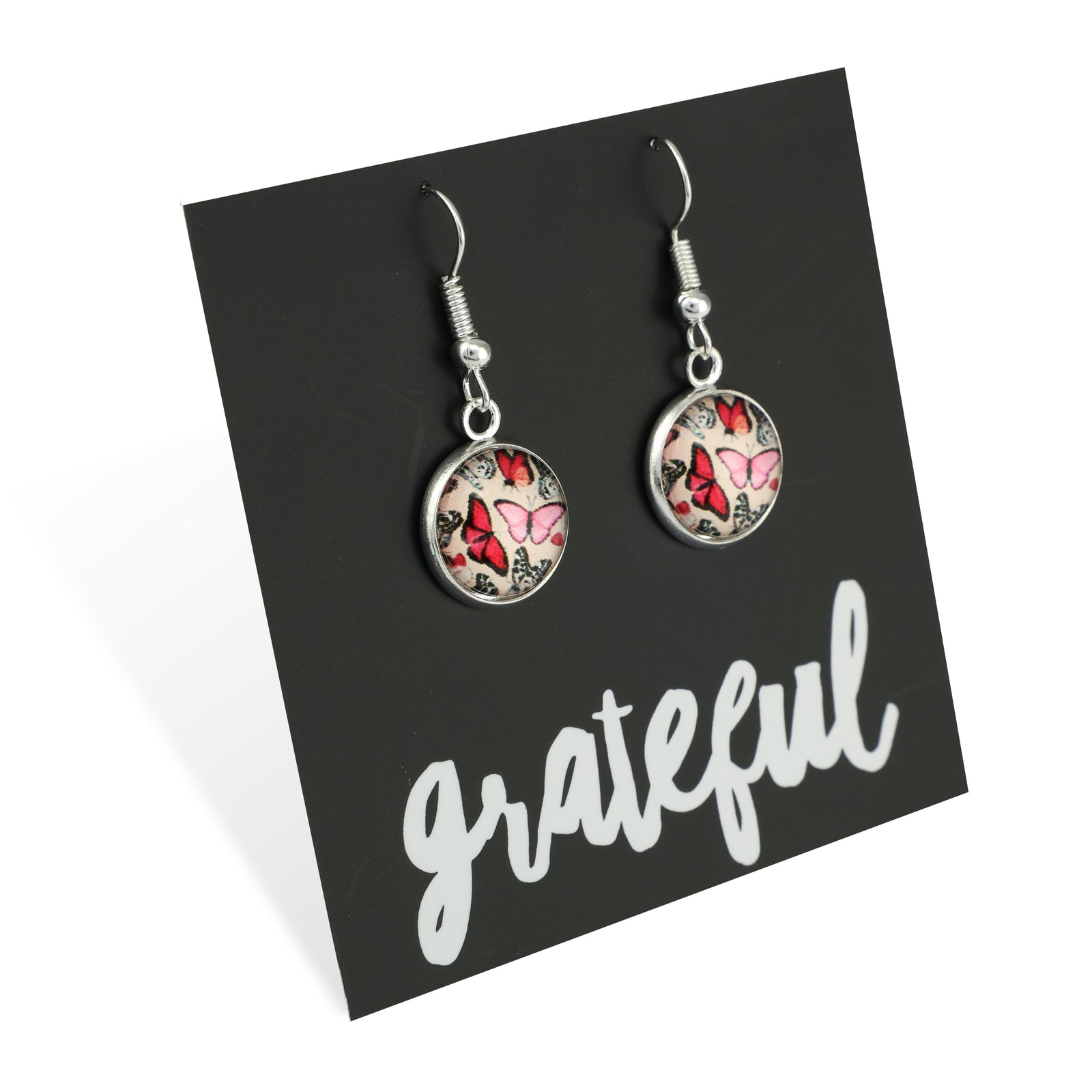 PINK COLLECTION - Grateful - Bright Silver Dangle Earrings - Butterfly Blush (11134)