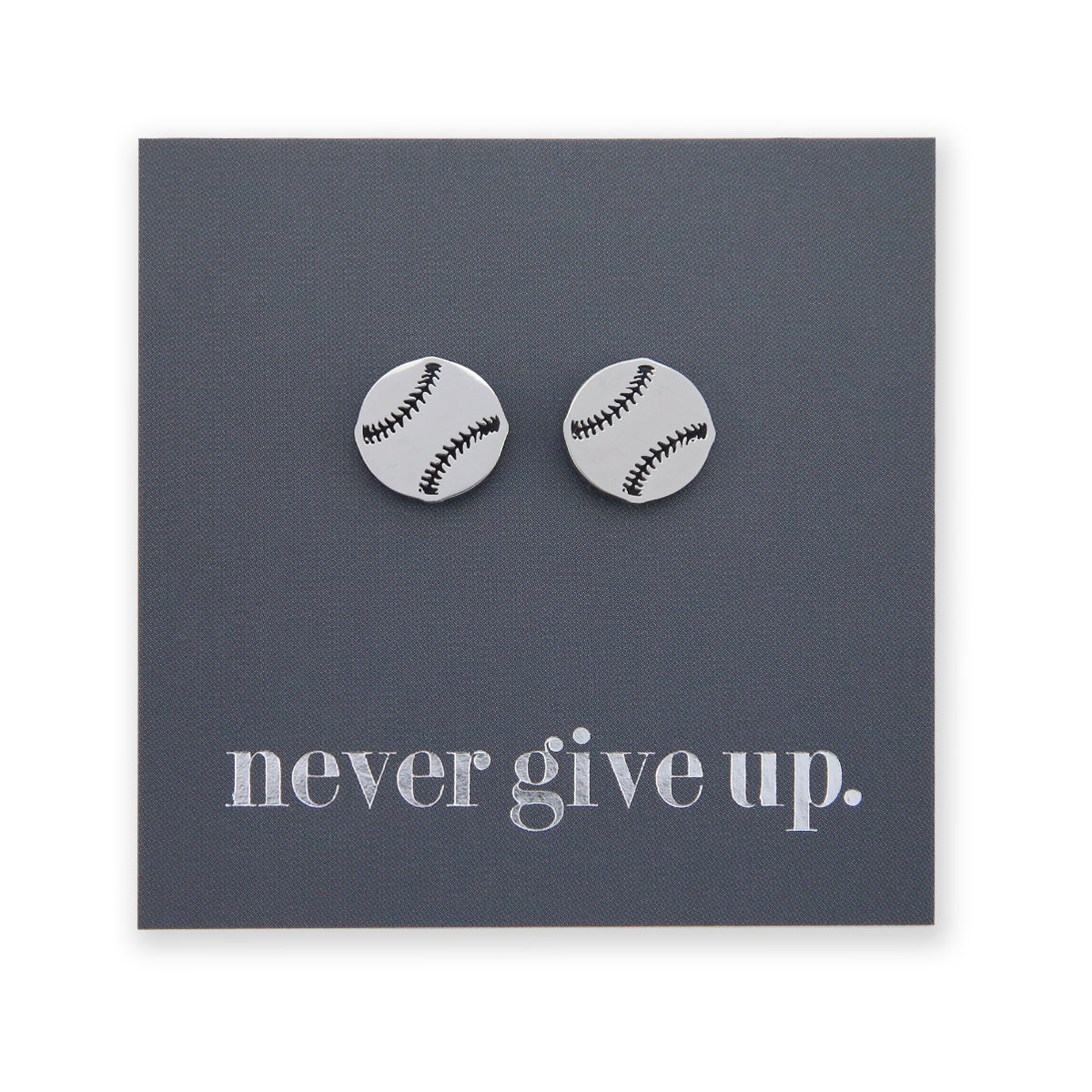 Stainless Steel Earring Studs - Never Give Up - SOFTBALL / BASEBALL